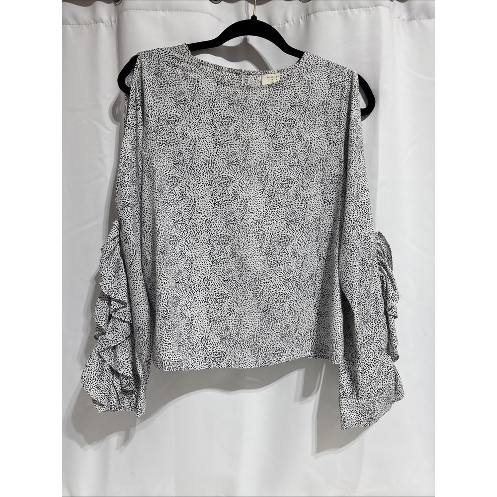A New Day Women's Flutter Sleeve Blouse Ruffle Open Sleeve Black & White Size XS